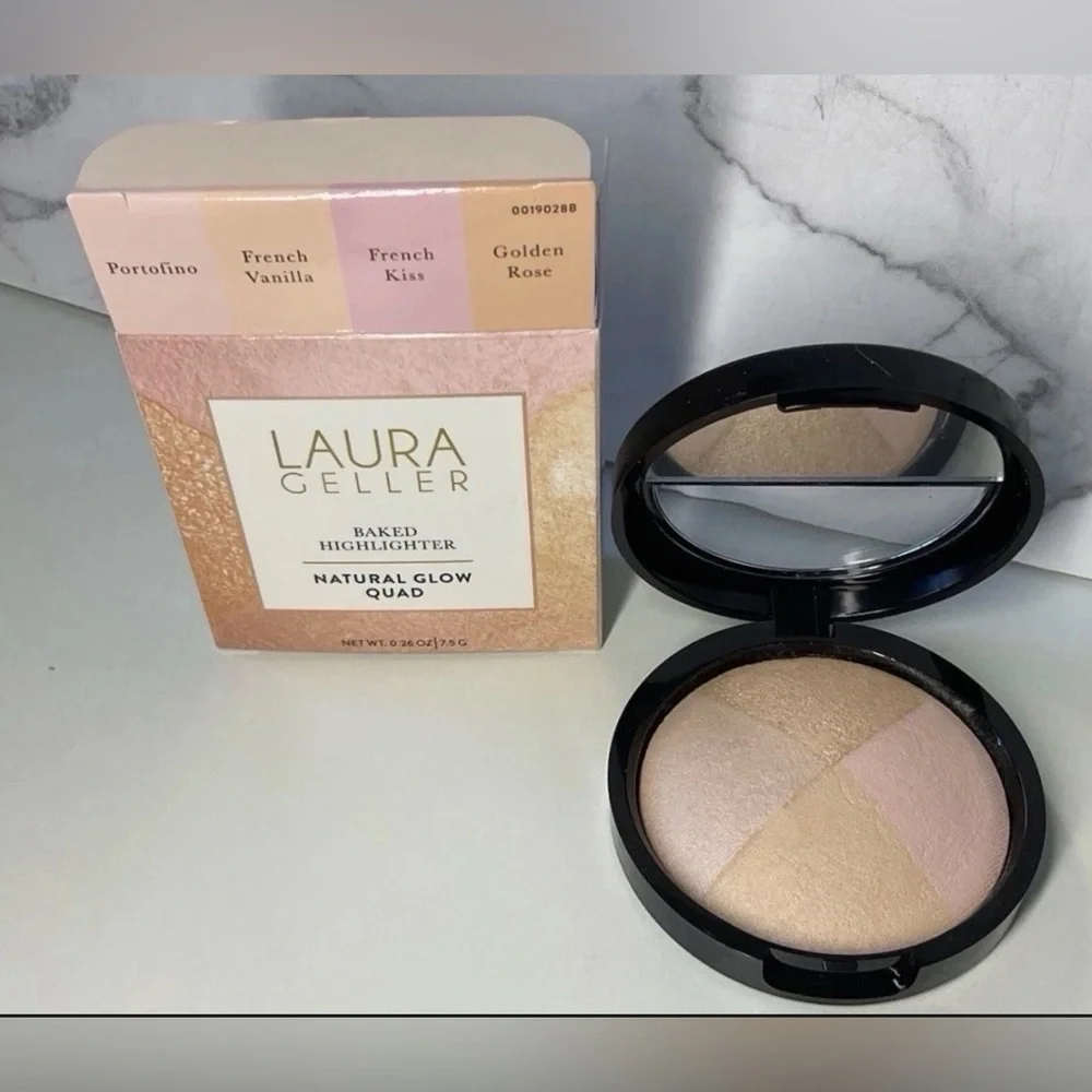 Laura Geller Natural Glow Highlighter Quad Golden Rose French Vanilla Portofino